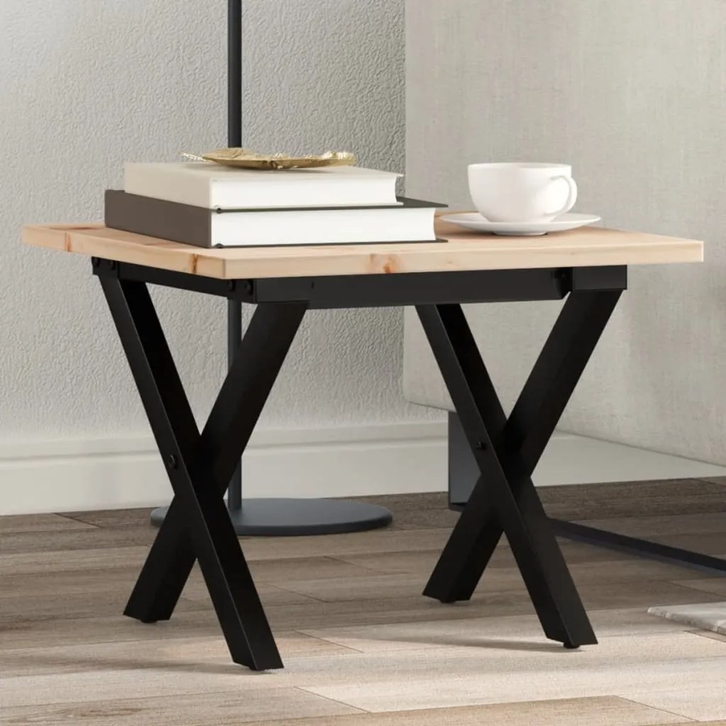 Mesa de centro estrutura em X 50x50x35 cm pinho e aço
