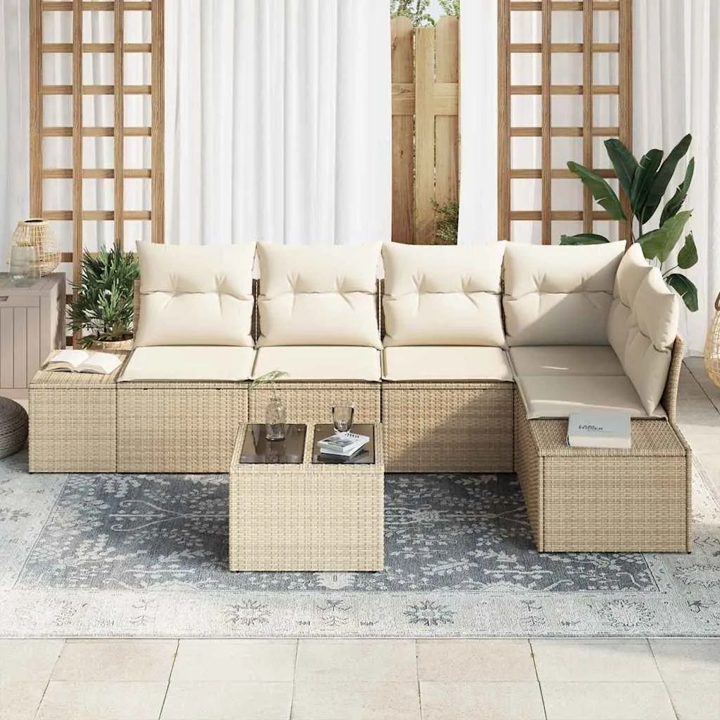 Sofá de Jardim 6 Peças com Almofadas em Rattan Sintético Marrom