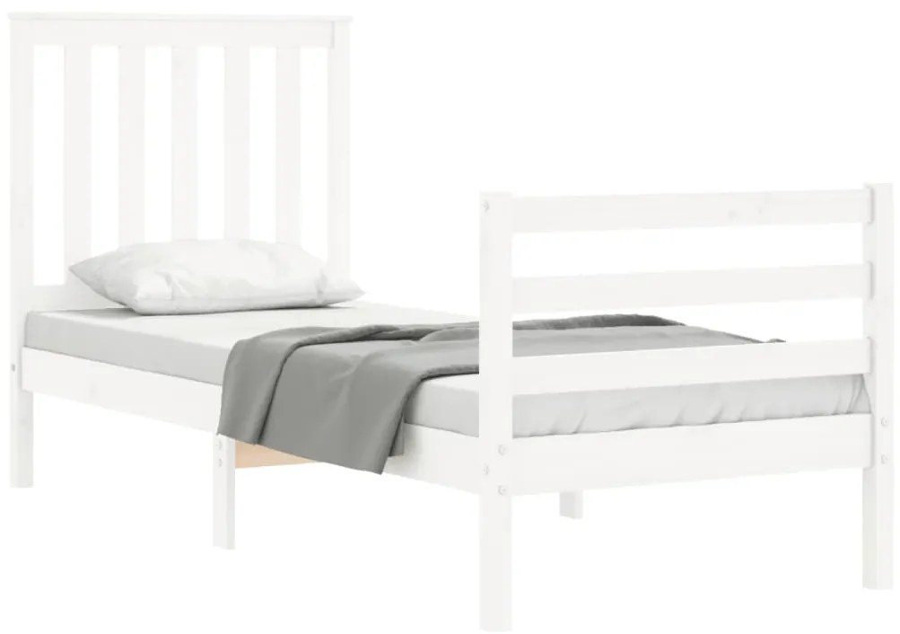 Estrutura cama de solteiro c/ cabeceira madeira maciça branco