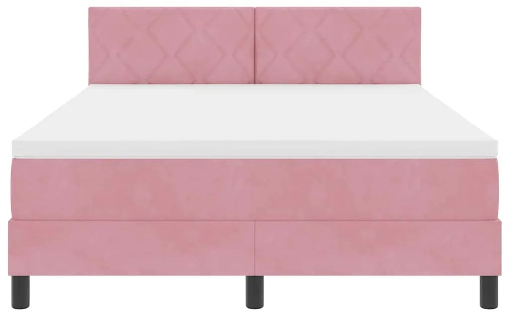 Cama Box com Colchão e LED Rosa 140x190 cm Veludo