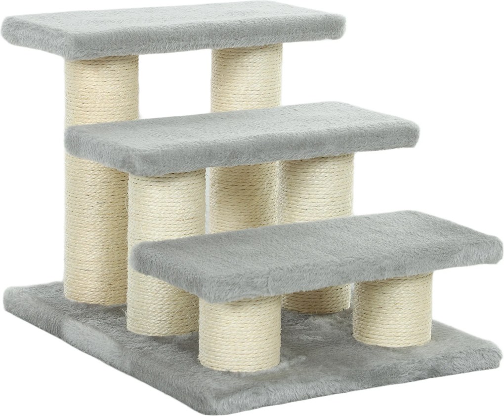 PawHut Escada para cães 3 degraus 34 cm de altura Escada para animais para gatos e cães Escada para gatos Rampa de acesso para cama, sofá, divã Cinza | Aosom Portugal
