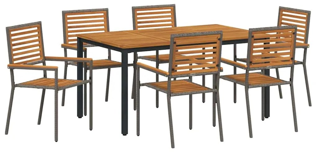 Conjunto de Jantar de Jardim vidaXL 7 Peças Cinza Poli Rattan Acácia