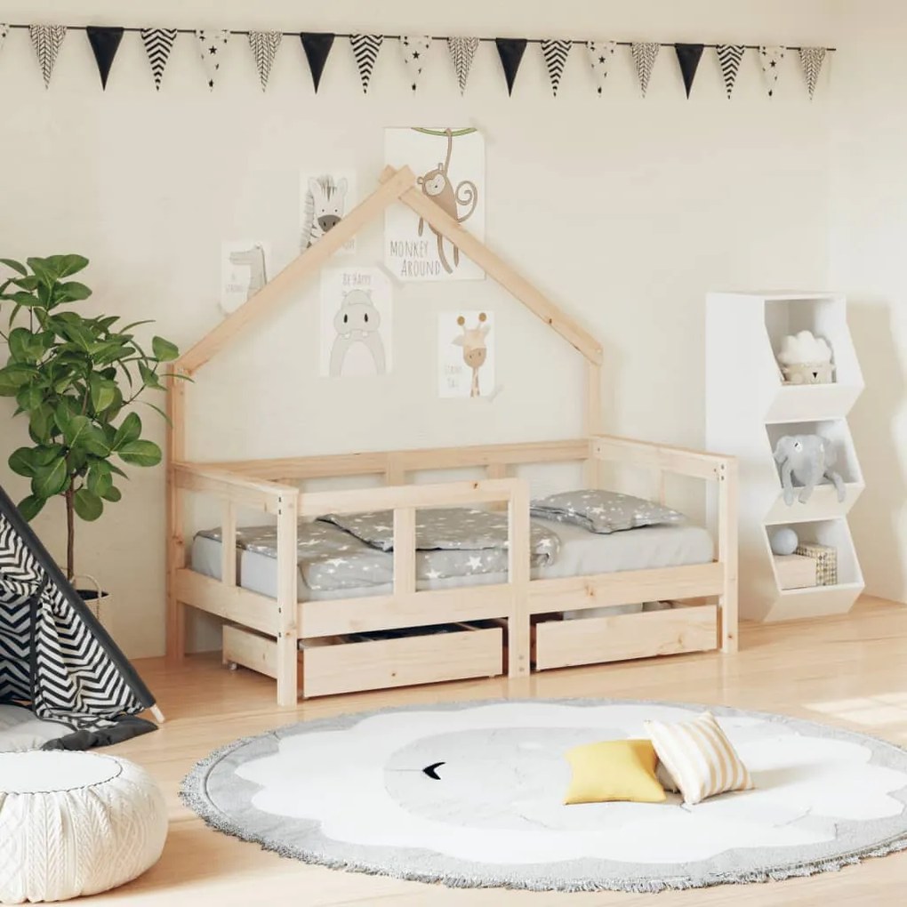 vidaXL Estrutura de cama infantil c/ gavetas 70x140 cm pinho maciço