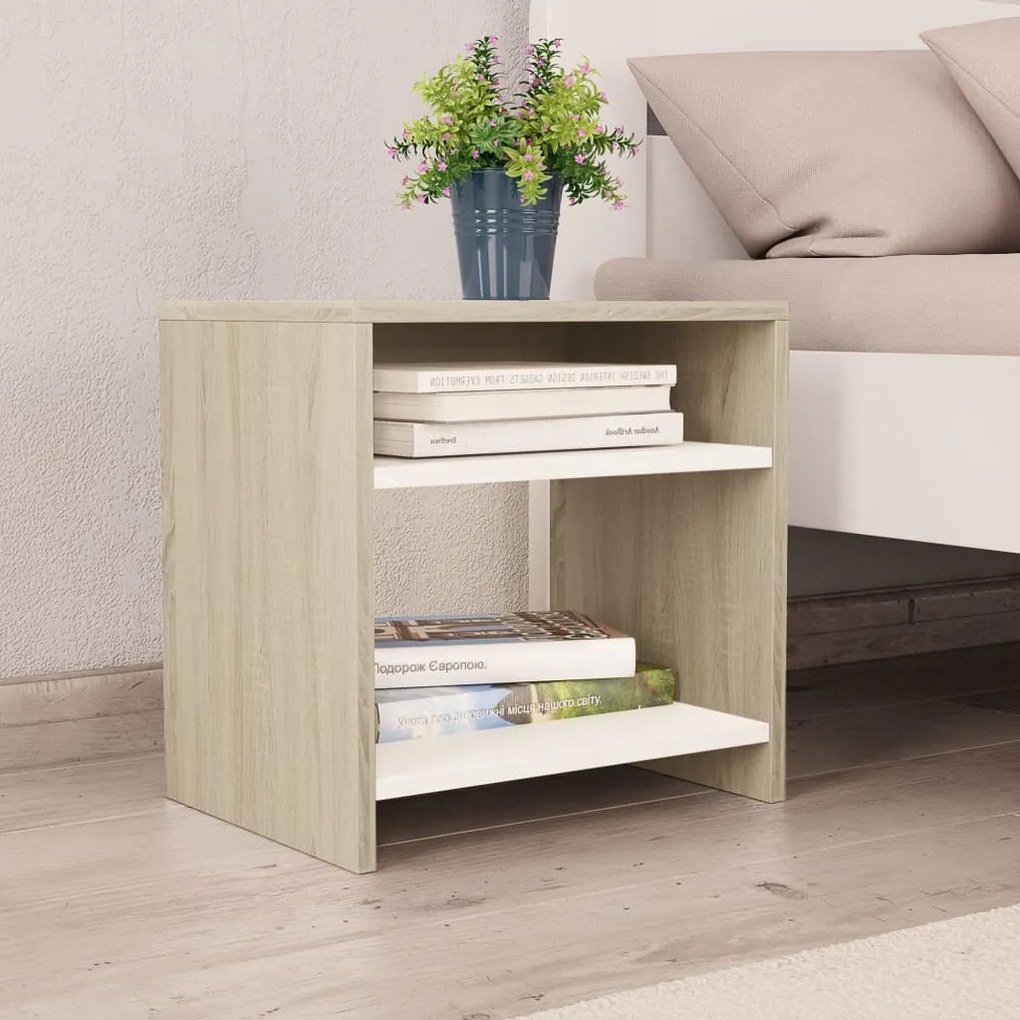 vidaXL Mesa de cabeceira 40x30x40 cm contrap. branco e carvalho sonoma