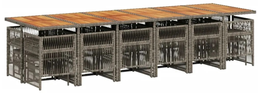 17 pcs conj. de jantar p/ jardim c/ almofadões vime PE cinzento