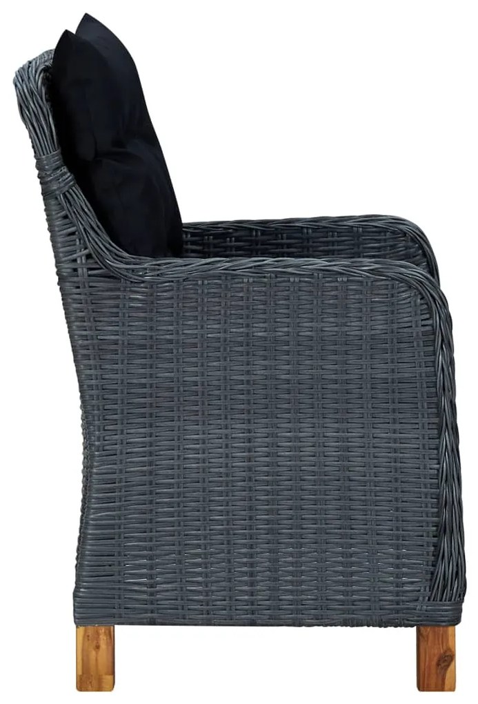 7 pcs conj. jantar exterior c/ almofadões vime PE cinza-escuro