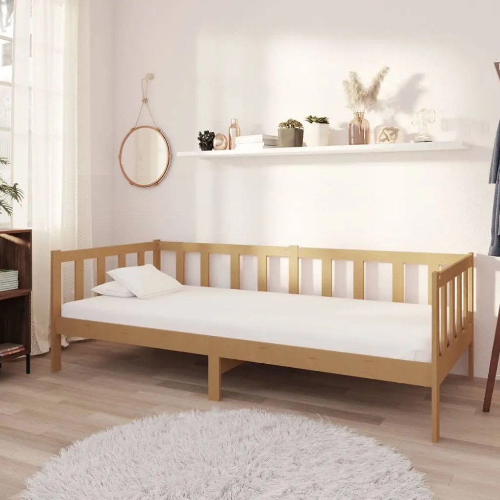 vidaXL Sofá-cama com colchão 90x200 cm pinho maciço castanho mel