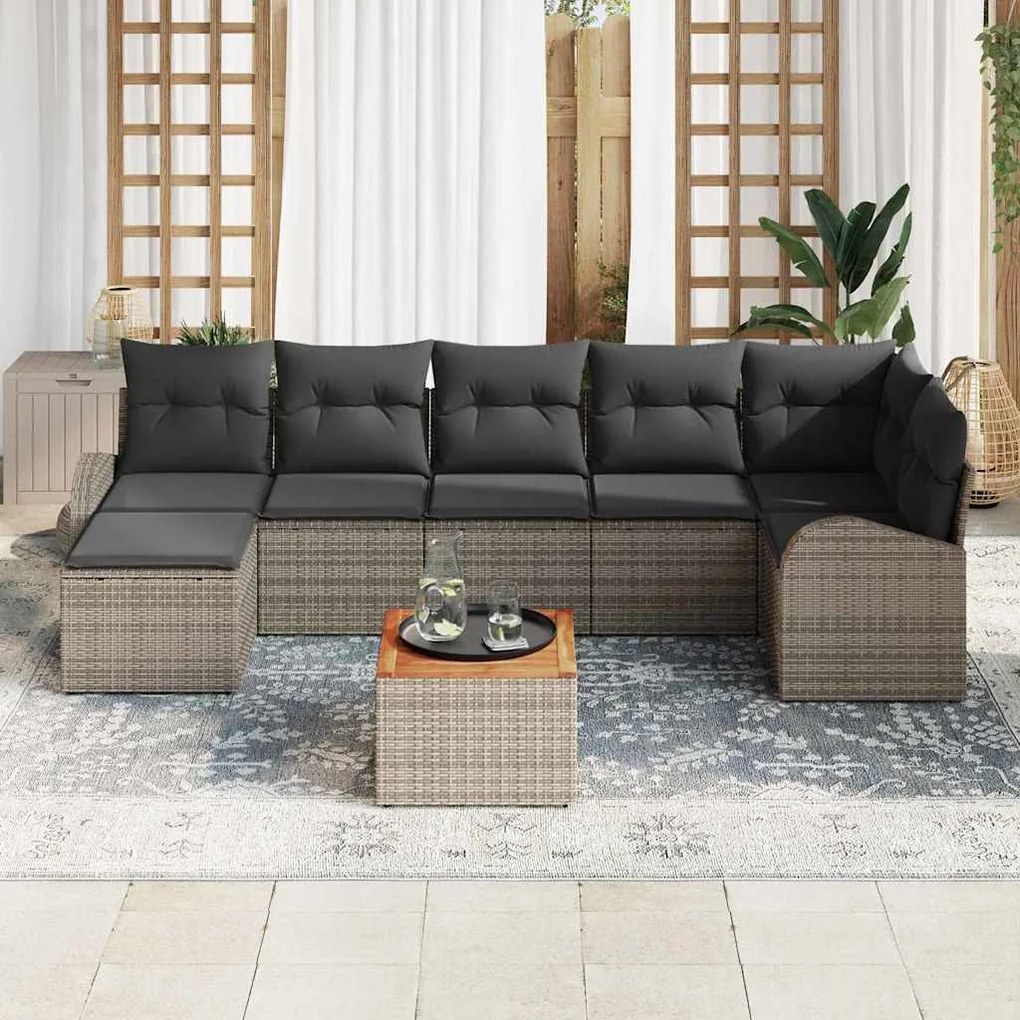 Conjunto de Sofá de Jardim com 8 Peças e Almofadas Cinza em Rattan Sin