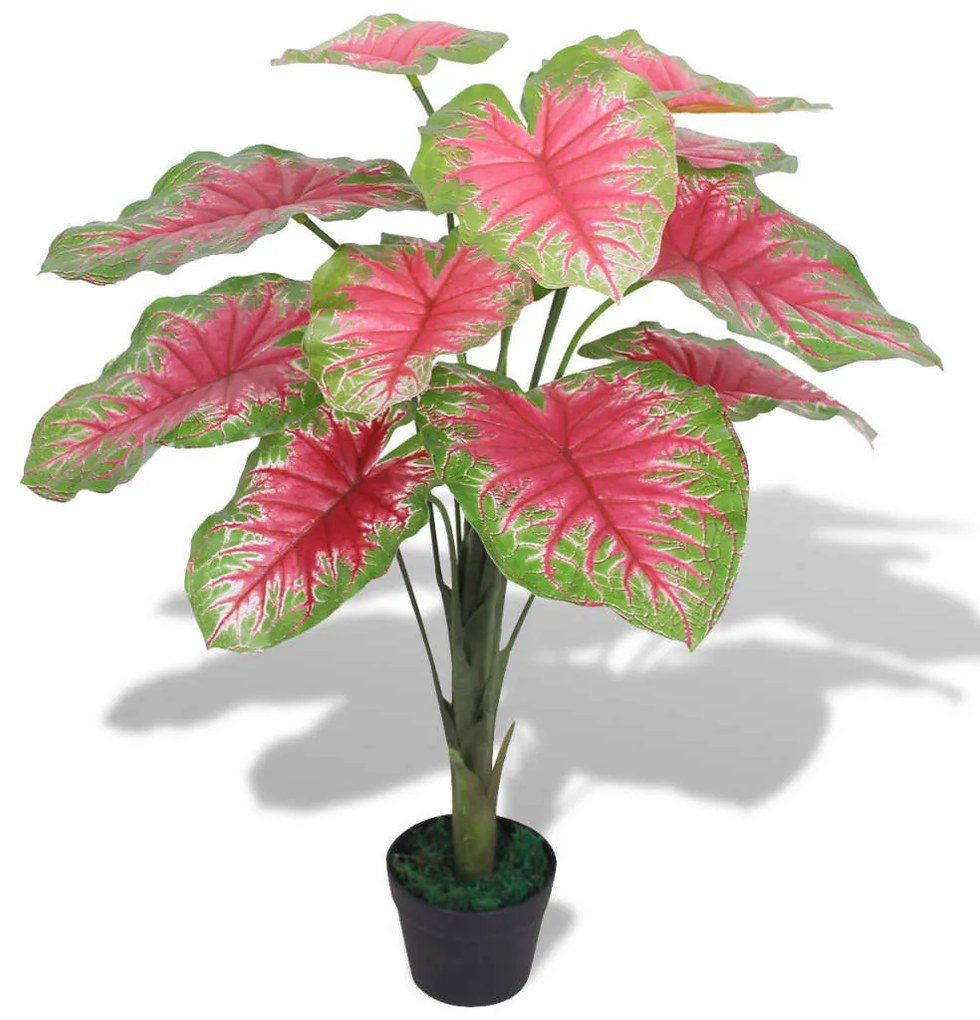 244436 vidaXL Planta caládio artificial com vaso 85 cm verde e vermelho