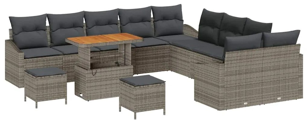Conjunto de Sofá de Jardim de 13 Peças com Almofadas Cinzento Rattan P