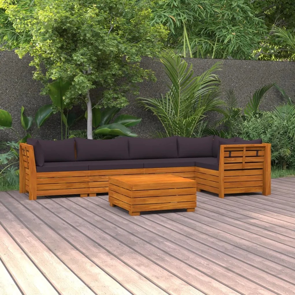 vidaXL 6 pcs conjunto lounge de jardim c/ almofadões acácia maciça