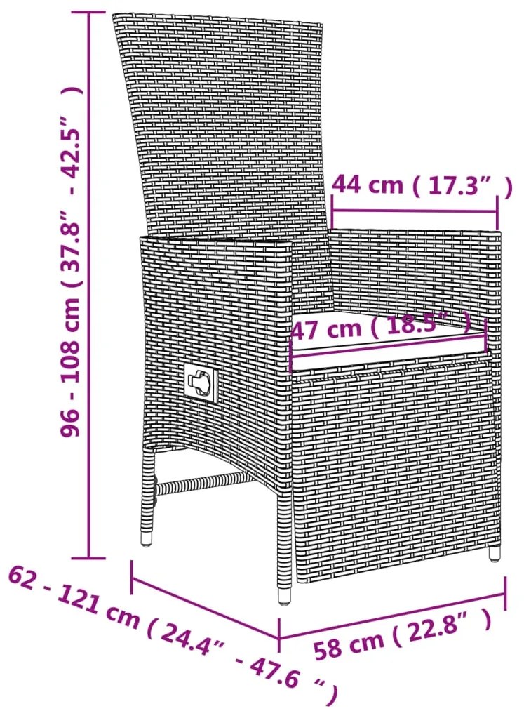 5 pcs conjunto de jantar p/ jardim com almofadões vime PE bege