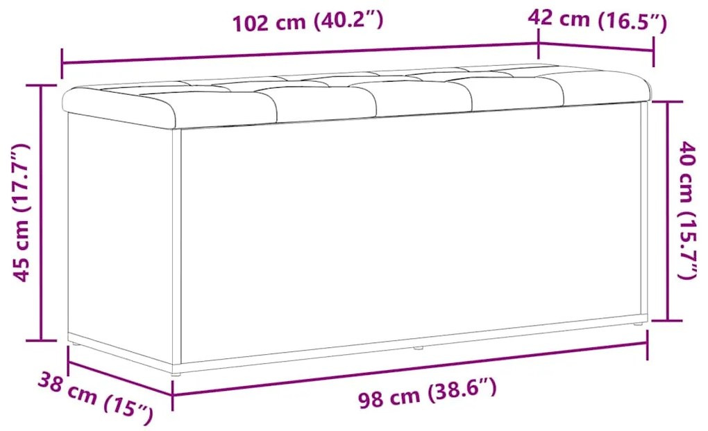 Banco de Armazenamento vidaXL Carvalho Preto 100x40x45 cm Madeira Reco