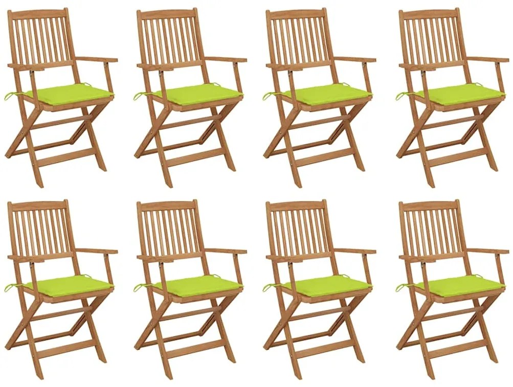 Cadeiras de exterior dobráveis c/ almofadões 8pcs acácia maciça
