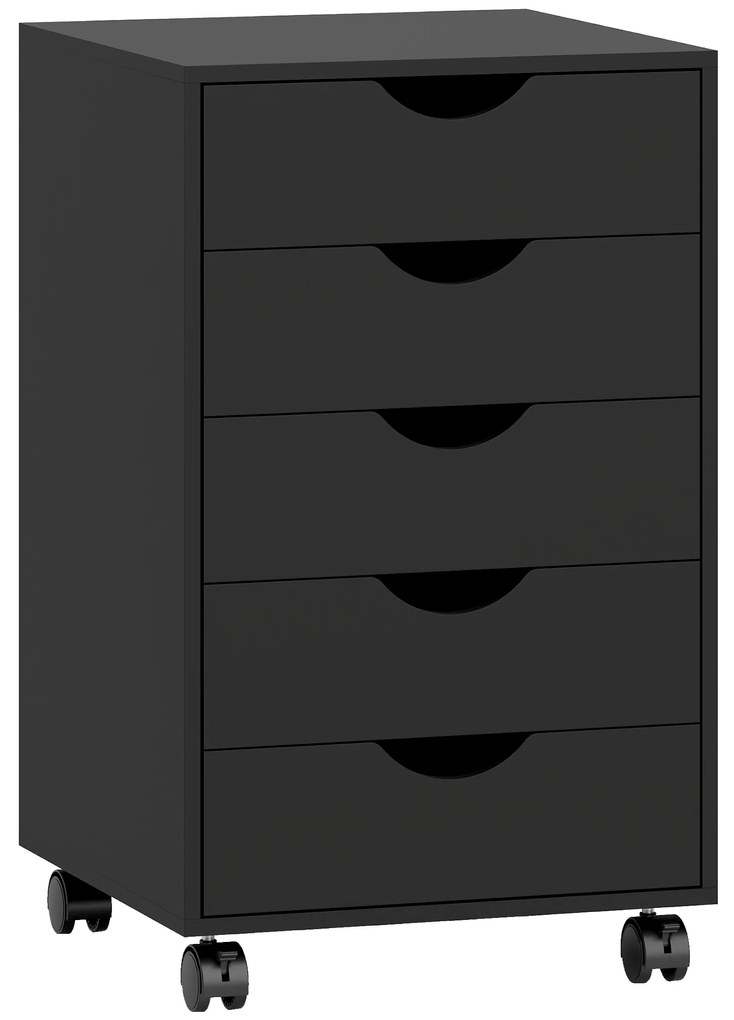 Bloco de Gavetas com Rodas Bloco de Gavetas para Escritório com 5 Gavetas 40x40x67 cm Preto