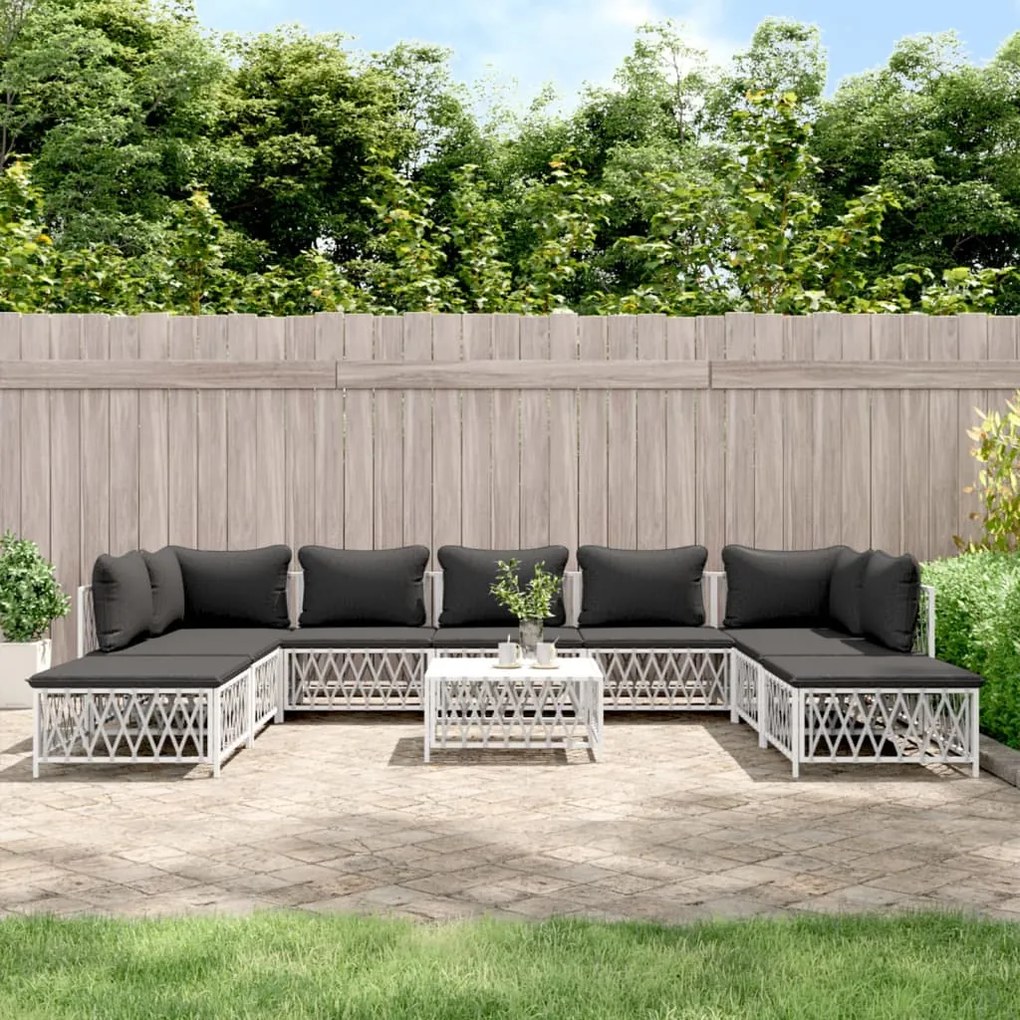vidaXL 10 pcs conjunto lounge de jardim com almofadões aço branco