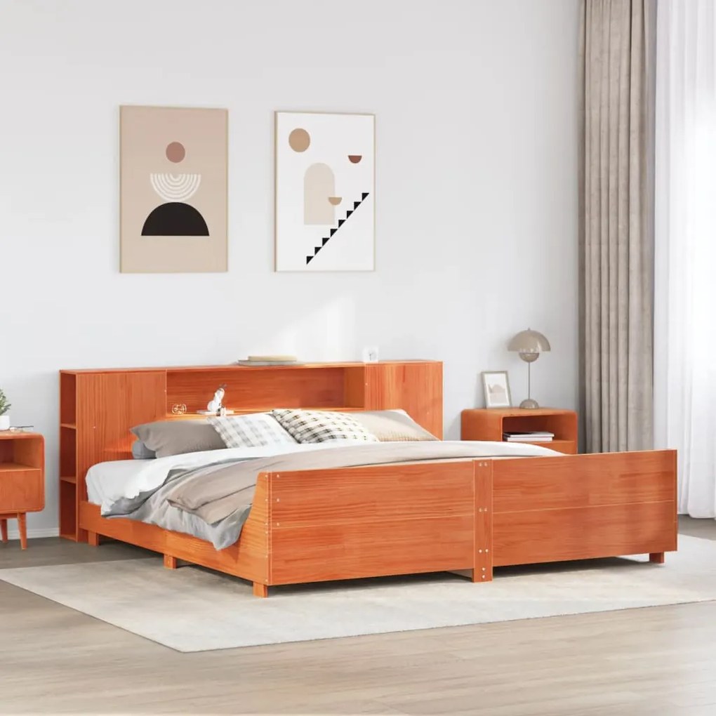 vidaXL Cama sem colchão 200x200 cm pinho maciço castanho-mel