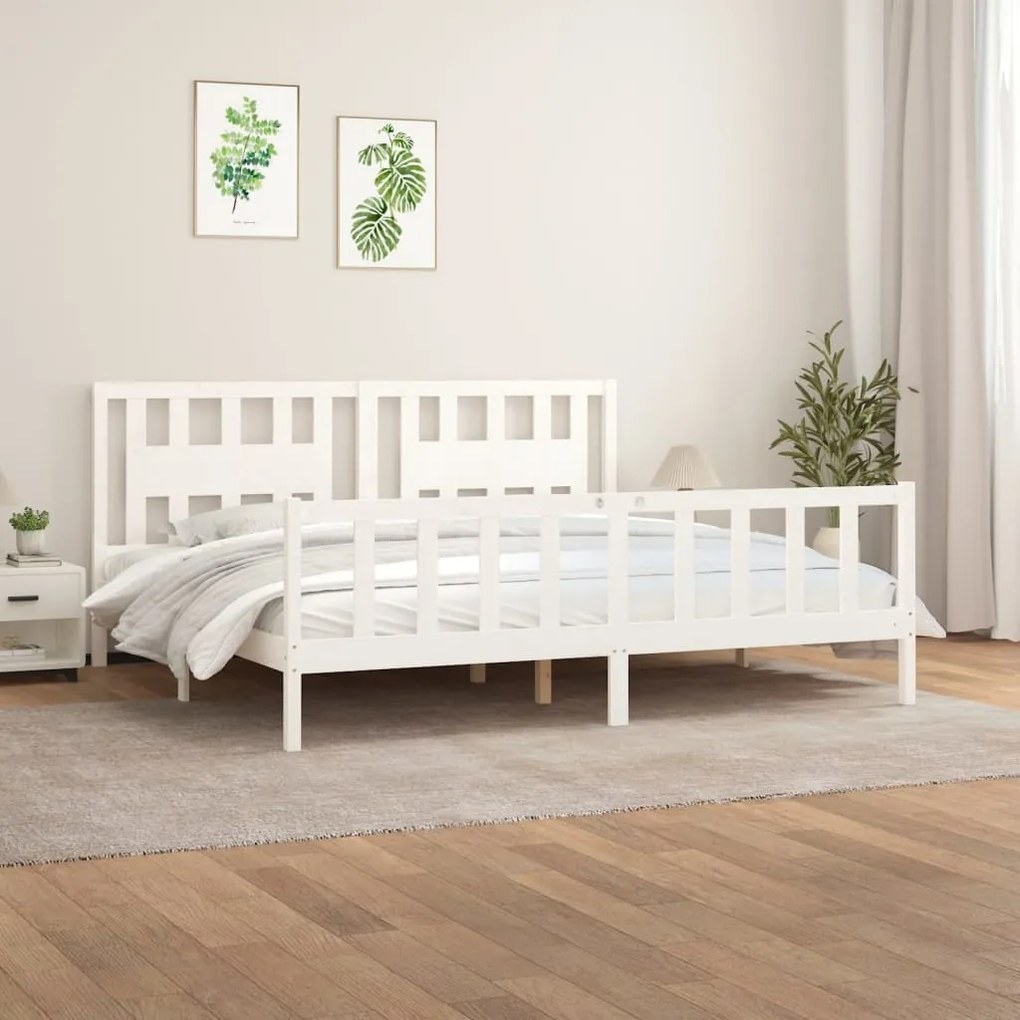 vidaXL Estrutura cama casal c/ cabeceira 180x200cm pinho maciço branco