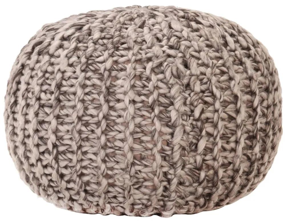 287593 vidaXL Pufe tricotado à mão 50x35 cm aspeto de lã cinzento-claro