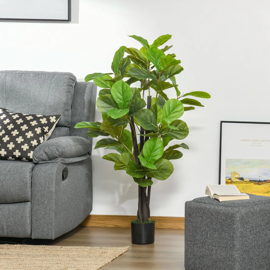 HOMCOM Planta Artificial Ficus 130 cm com 78 Folhas e Vaso de Planta A