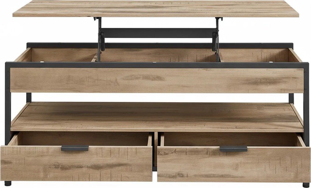 Mesa de centro com altura ajustável 50 x 120 x (48-63) cm com gavetas Castanho camelo-Preto