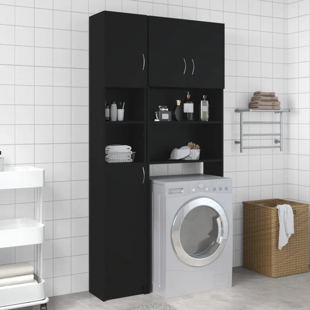 Conj. armários para máquinas lavar roupa contraplacado preto