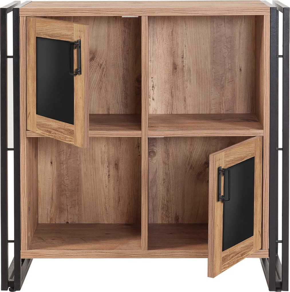 Estante/Aparador "Hakon" com 2 Portas - Pinho Atlântico e Preto - 89x8