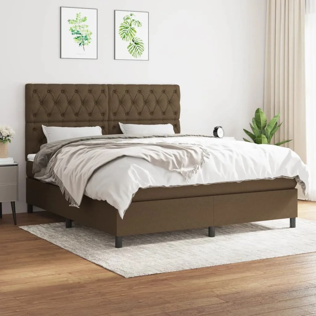 vidaXL Cama com molas/colchão 160x200 cm tecido castanho-escuro