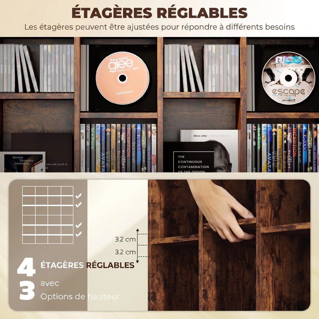 Móvel de Arrumação para CDs e DVDs, 89 x 20 x 130,5 cm, Capacidade para 456 CDs ou 336 DVDs, Castanho