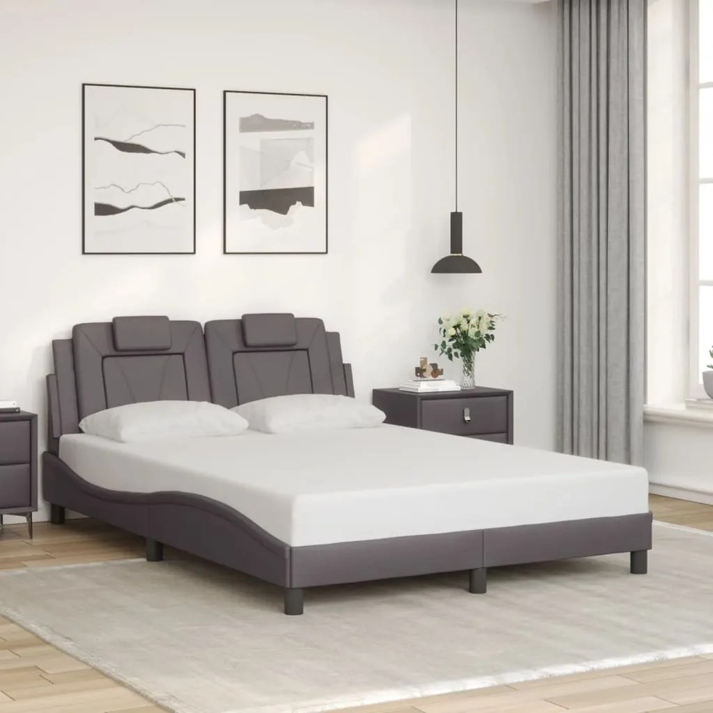 Estrutura cama c/ cabeceira 120x200cm couro artificial cinzento