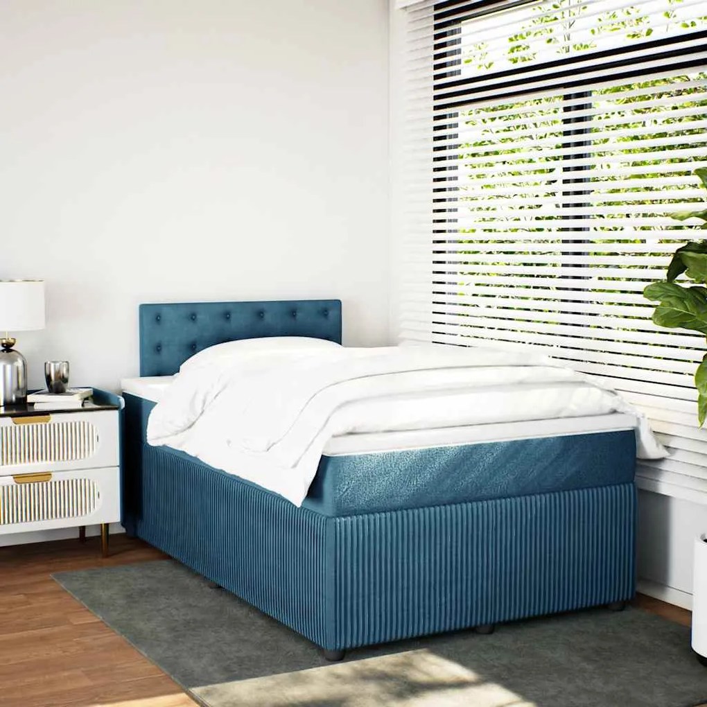 Cama boxspring com colchão 120x200 cm veludo azul