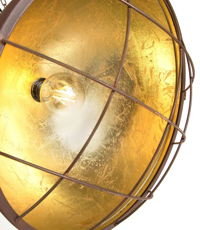 Candeeiro de suspensão industrial cor ferrugem com interior dourado - Engine Industrial,Country / Rústico