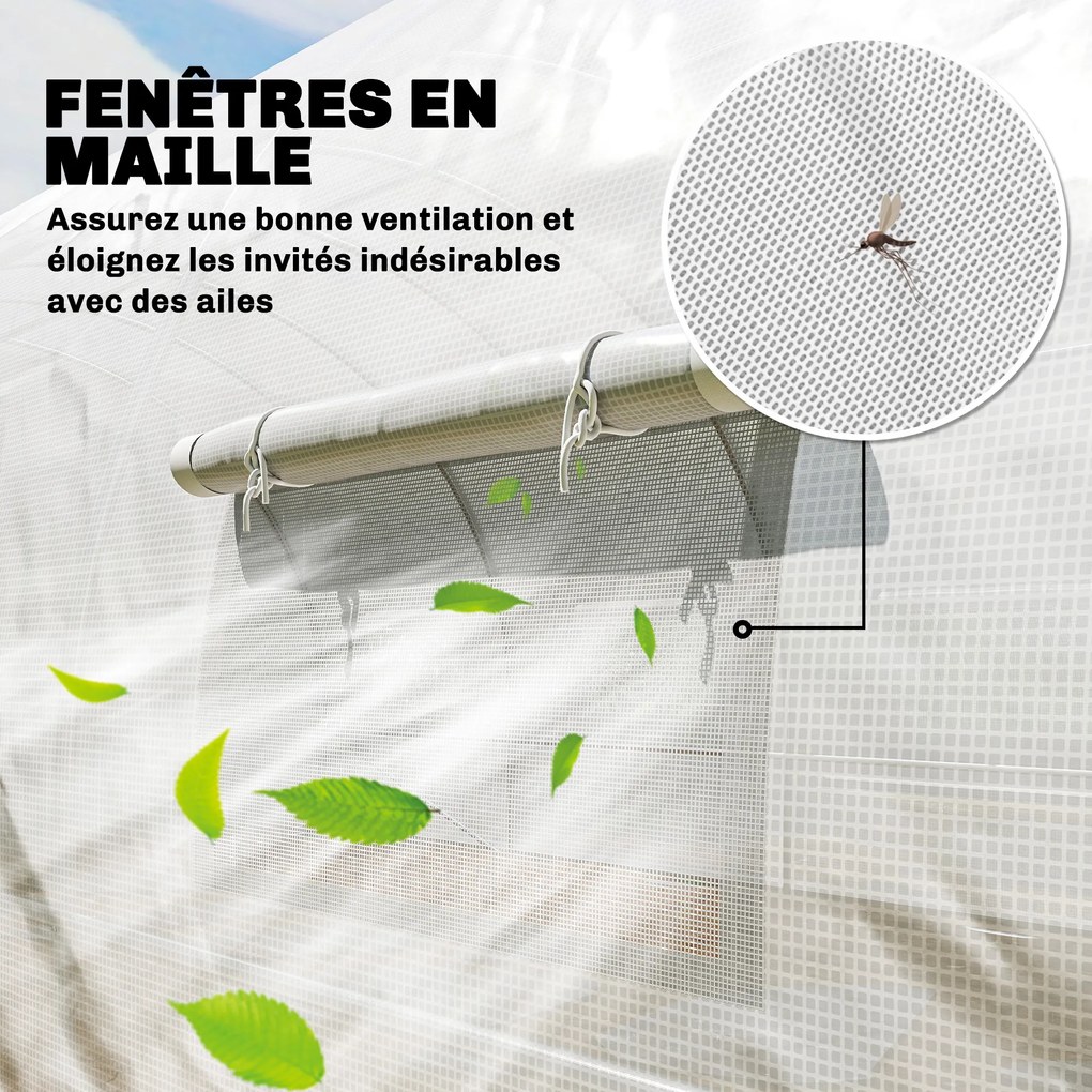 Estufa tipo túnel de 24 m²,  295 x 798 x 199 cm estufa de jardim tipo túnel com portas e 12 janelas com redes mosquiteiras, branca
