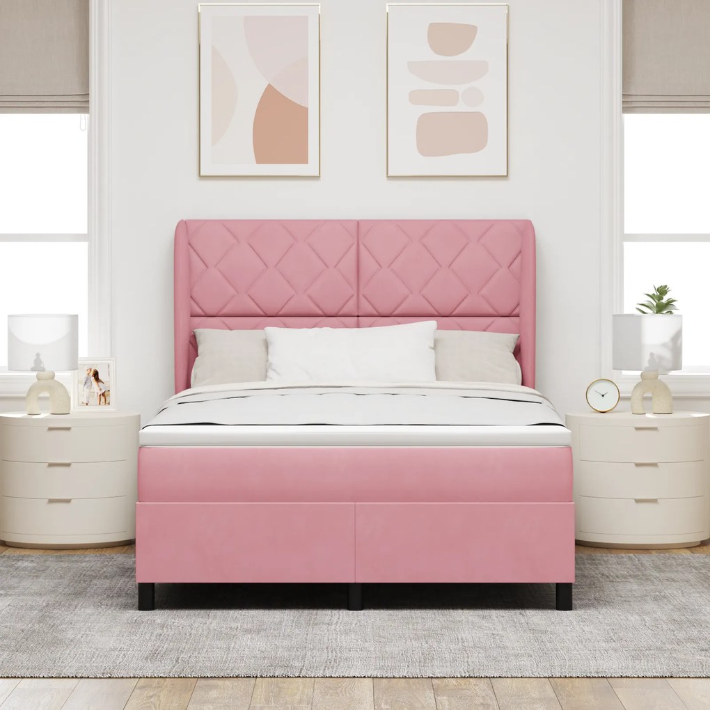 Cama Box com Colchão vidaXL Rosa 140x190 cm Veludo