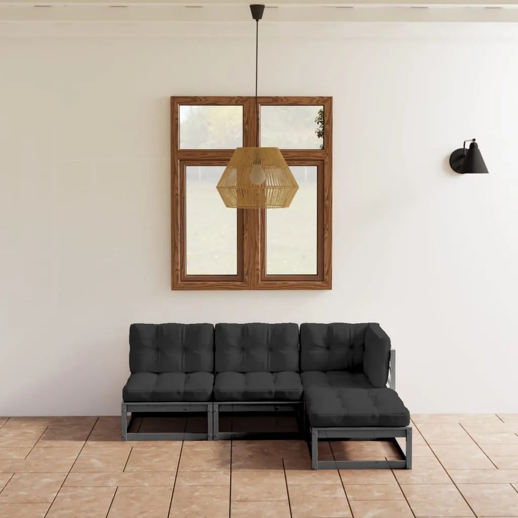 vidaXL 4 pcs conjunto lounge de jardim c/ almofadões pinho maciço