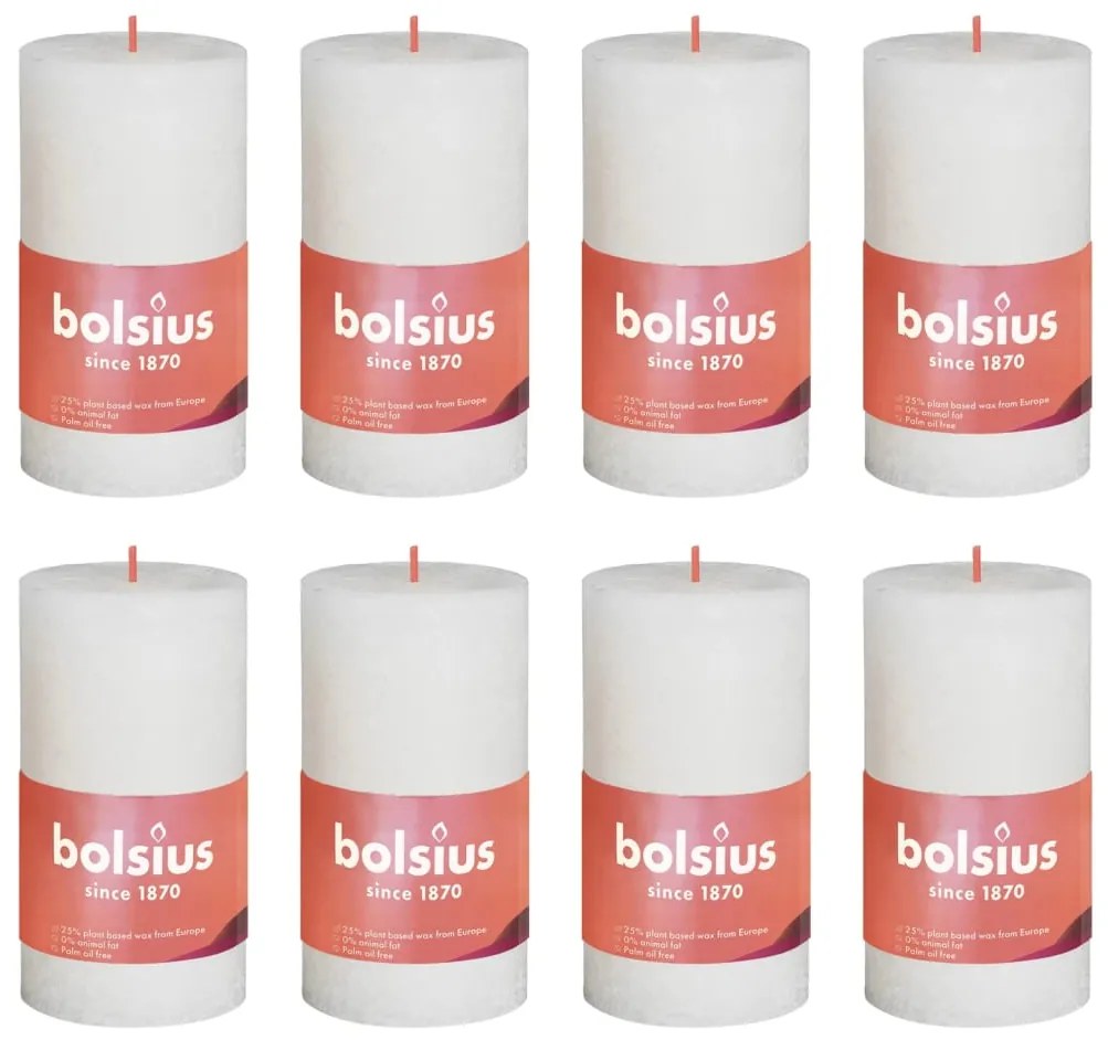 440793 Bolsius Velas rústicas cilíndricas Shine 8 pcs 100x50 mm pérola suave