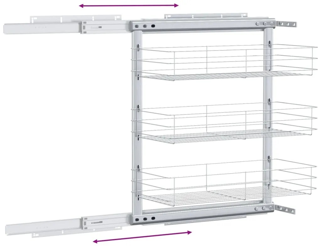 Unidade cestos arame para cozinha 3 pcs 47x25x56 cm prateado
