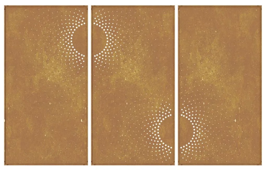 Decoração p/ muro de jardim 3pcs 105x55cm aço corten design sol