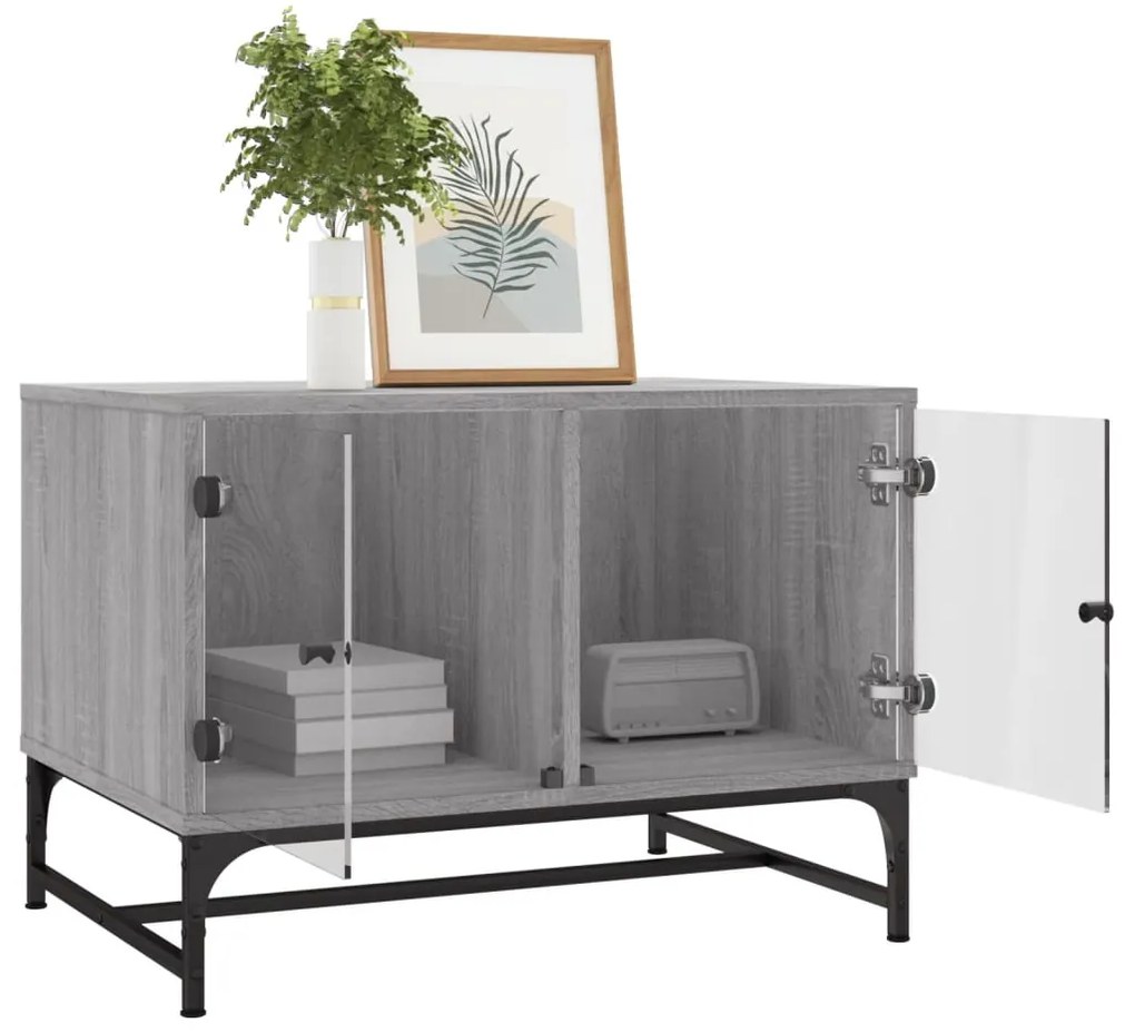 Mesa de centro c/ portas de vidro 68,5x50x50 cm cinza sonoma