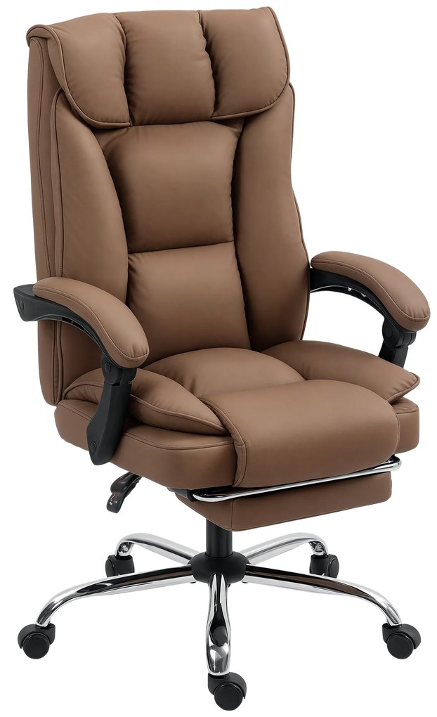 Cadeira de Escritório com Apoio para os Pés Encosto Reclinável e Revestida em Couro Sintético  66x72x113-121 cm Castanho