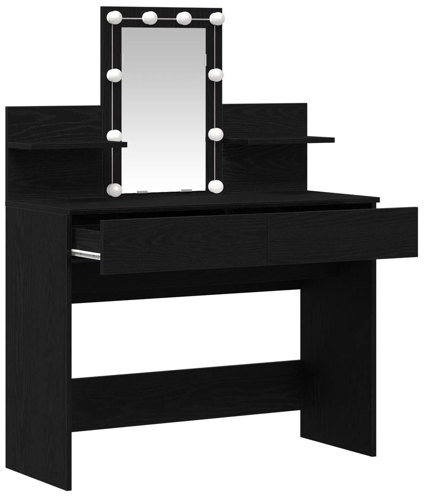 Mesa de Maquiagem vidaXL com LED Carvalho Preto 100x40x130 cm