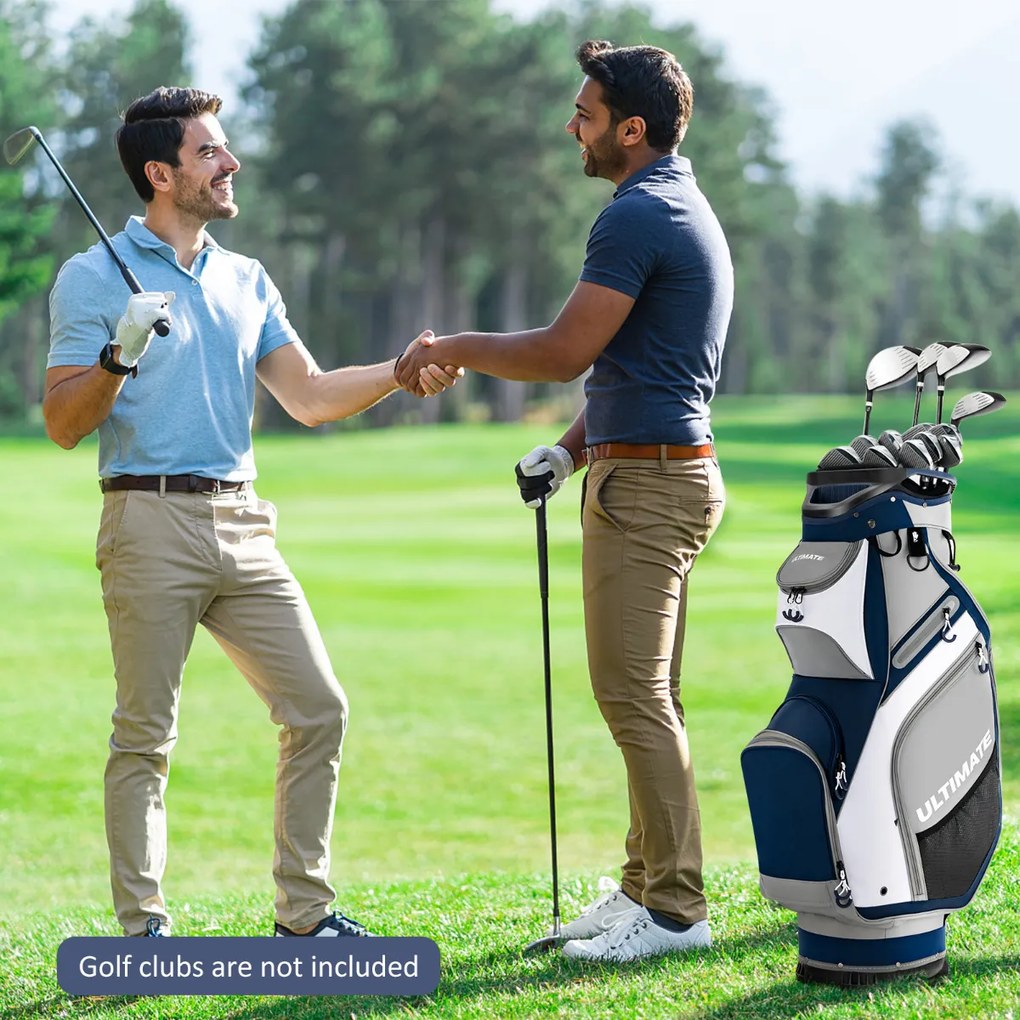 Saco para golfe Bolsa leve e portátil com 14 divisórias, 7 bolsos, capa para chuva, 42 x 31 x 91,5 cm Azul Marinho + Cinza