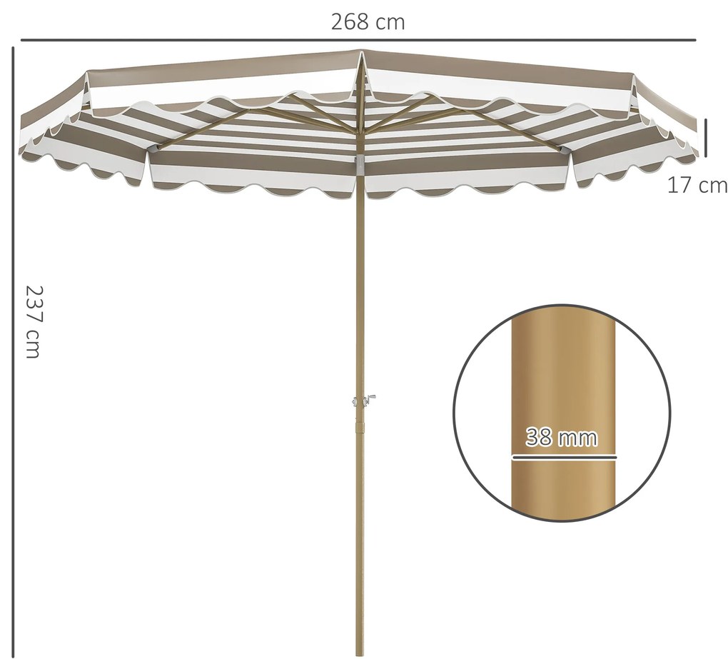 Chapéu de Sol de Jardim com Ângulo Ajustável Inclinável e Manivela Proteção UV 50 + Ø268x237 cm Cinzento claro, branco e caqui