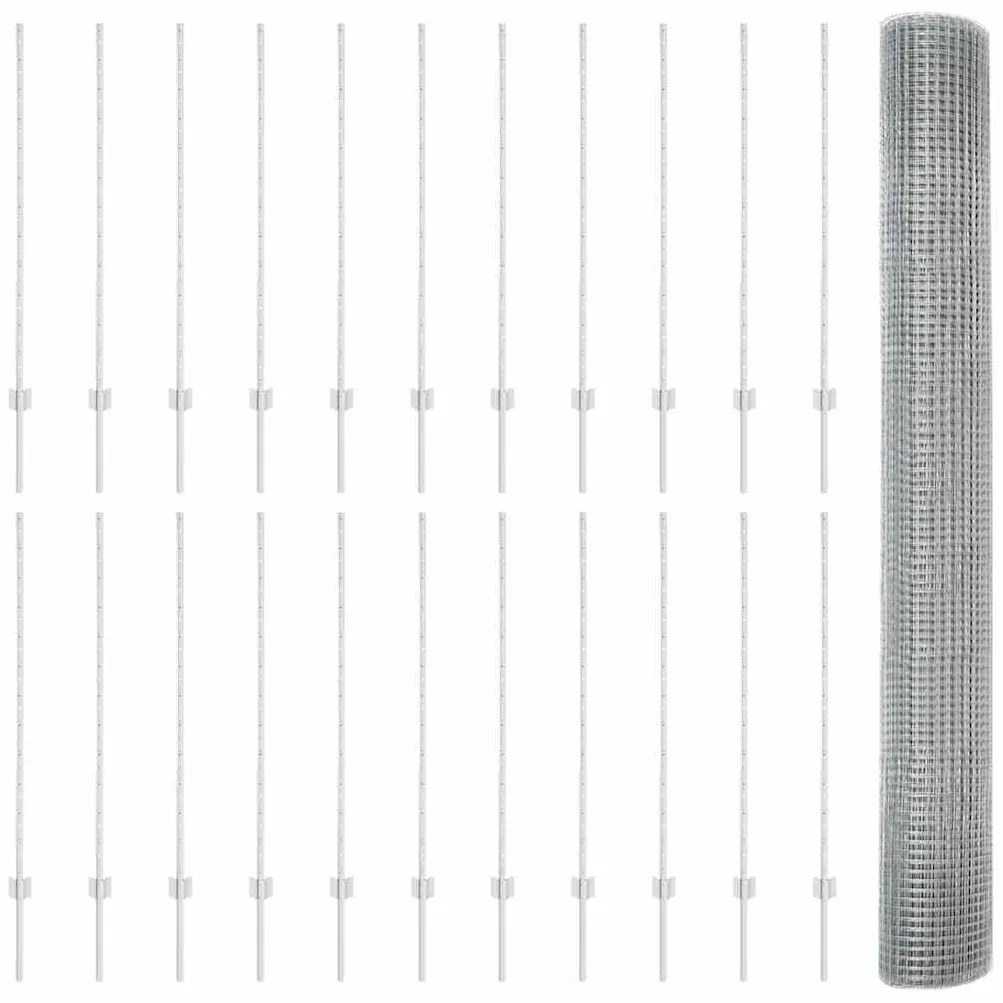 Cerca de Fio Soldado com 44 Postes U Prateada 1.2x50 m Aço