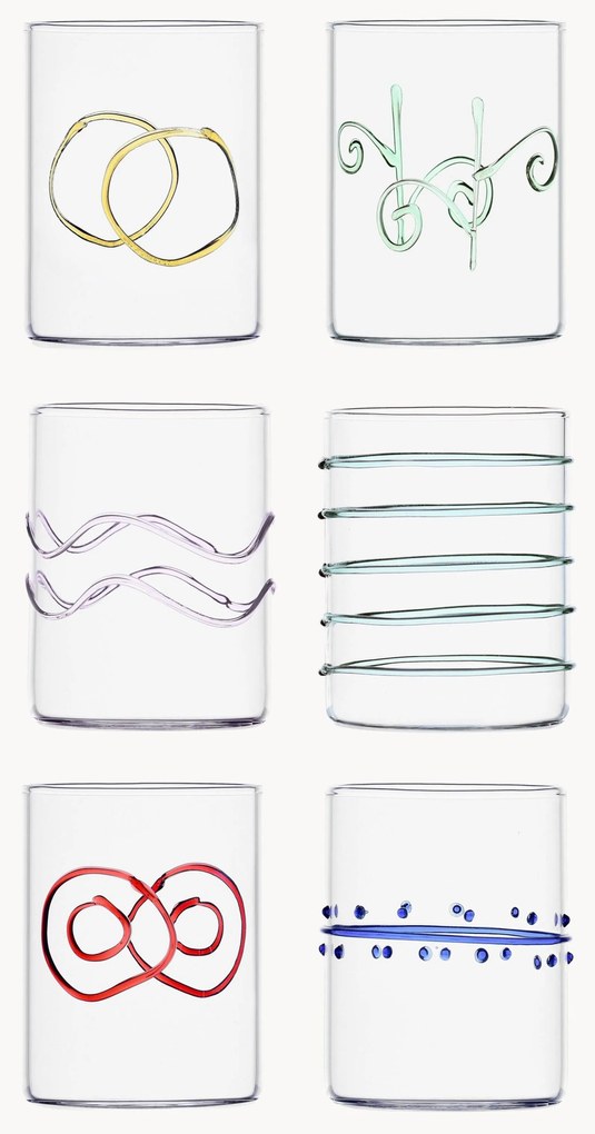 Copos em borosilicato artesanais Deco' Arlecchino, conjunto de 6