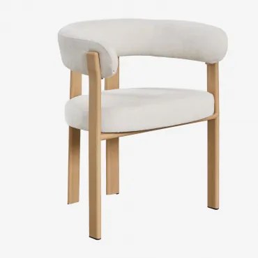 Cadeira De Jantar Com Braços Em Tecido Chenille Jolie Madeira Natural & Tecido Chenille Beige Creme - Sklum