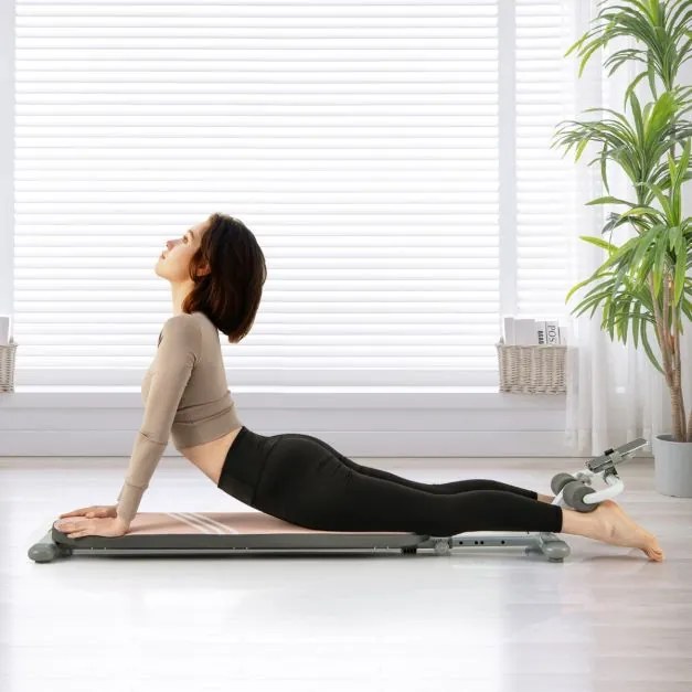 Banco abdominal multifuncional  de exercícios dobrável com 3 ângulos e comprimento ajustáveis para ginástica doméstica Carga 150 kg Rosa