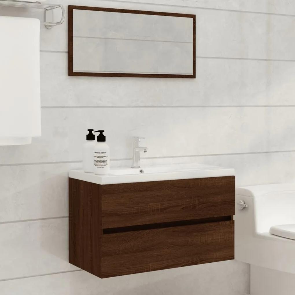 2 pcs conj. móveis WC derivados madeira cor carvalho castanho