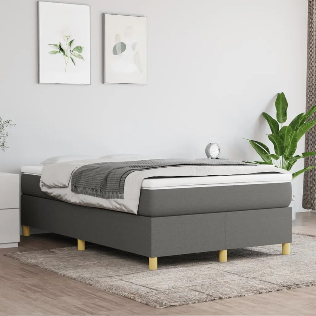 Estrutura de cama sem colchão 120x200 cm tecido cinzento-escuro
