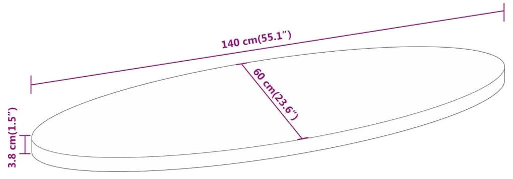 Tampo de mesa oval 140x60x3,8 cm madeira de mangueira maciça